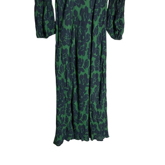 Peter Som Green Floral Print Crepe Long Sleeve Square Neck Midi Dress Size 6 - Picture 14 of 16